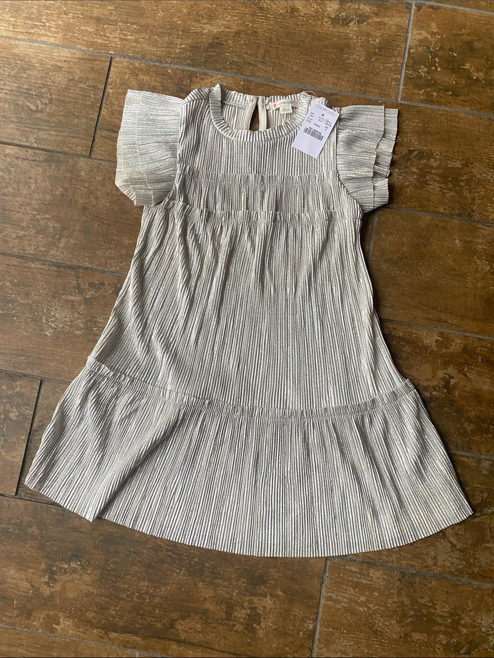 Crewcuts Cream and Thin-Stripe Flutter Sleeve Dress. Has shimmer. Size 5. NWT.